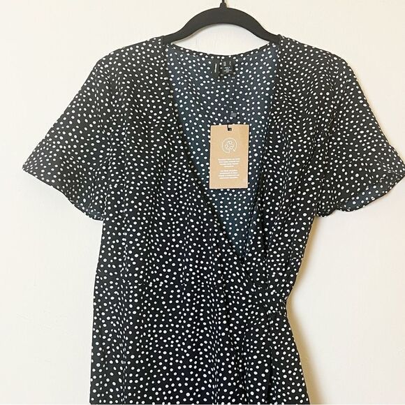 VERO MODA Black Polka Dot Henna Frill Wrap Dress, Size Small - Picture 6 of 16